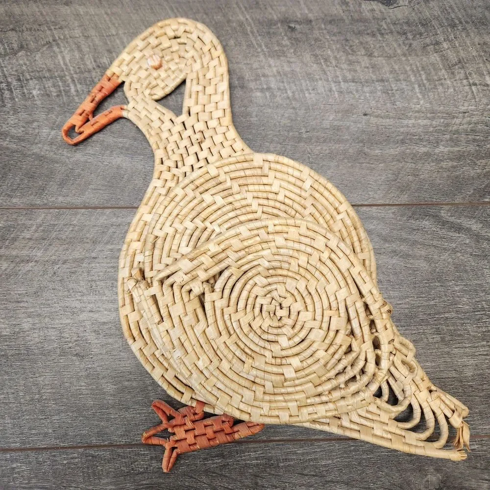 Vintage Rattan Duck Trivet Holder Wall Hanging 14